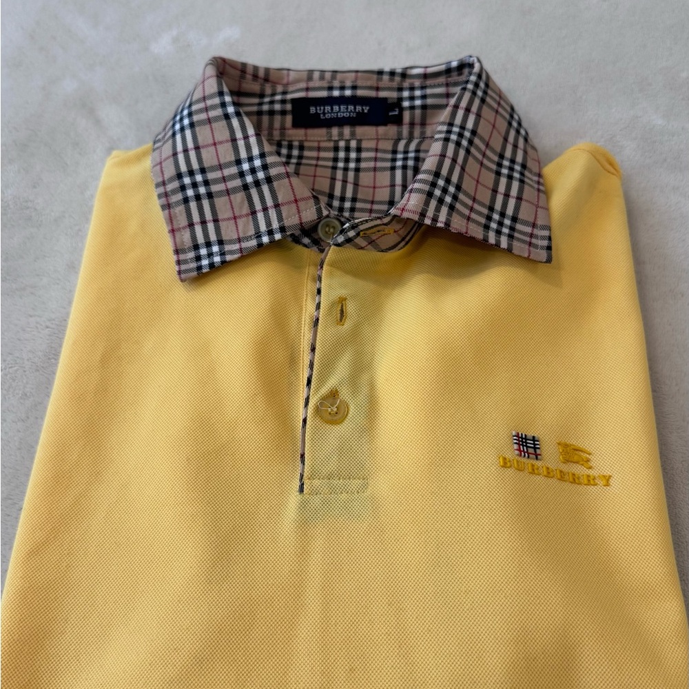 Burberry London Yellow Nova Check Collar Polo Shirt | Men's Size L